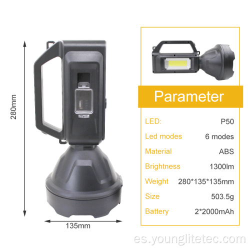 Potente luz de búsqueda LED recargable con trípode